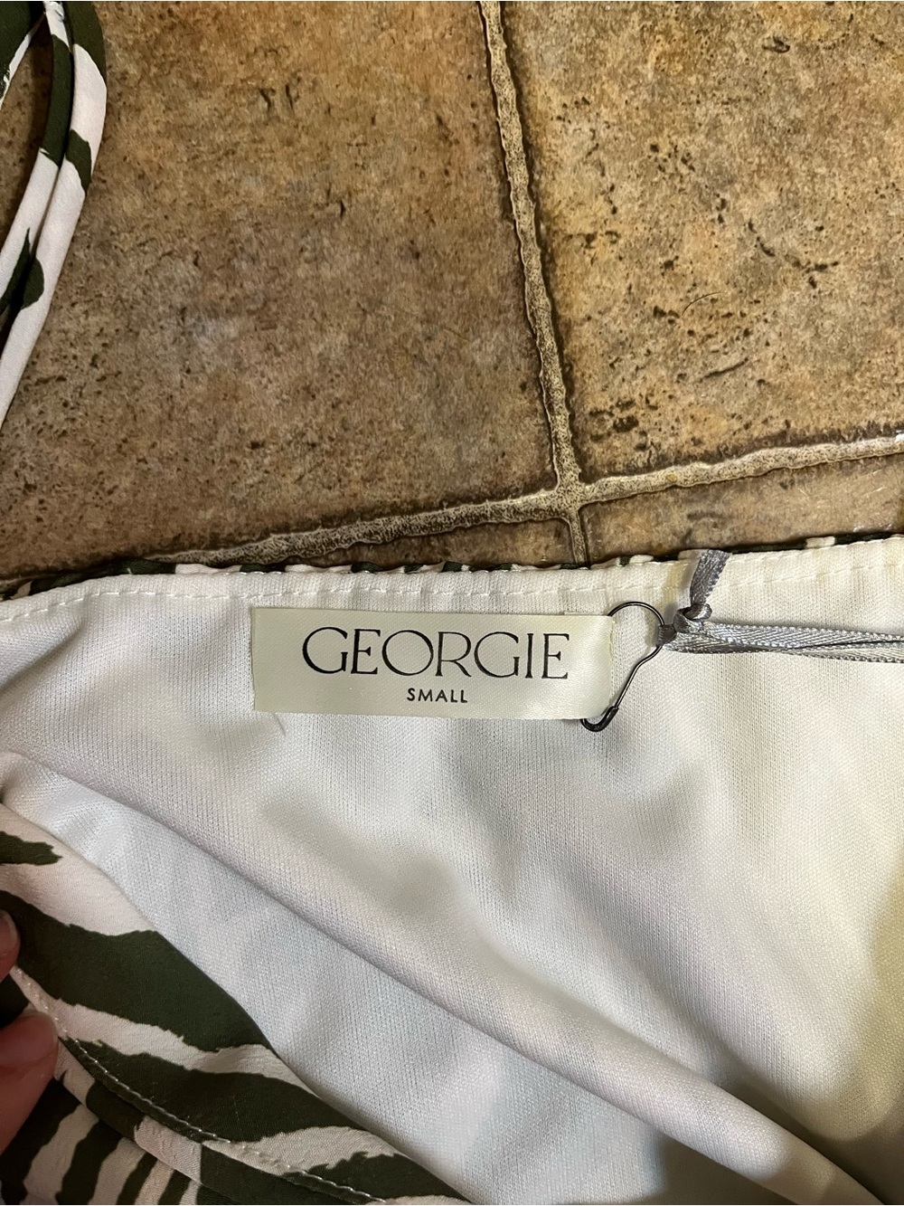 Georgie Olive and White Zebra-Print Maxi Slip Dress with V-Neckline - Picture 6 of 7